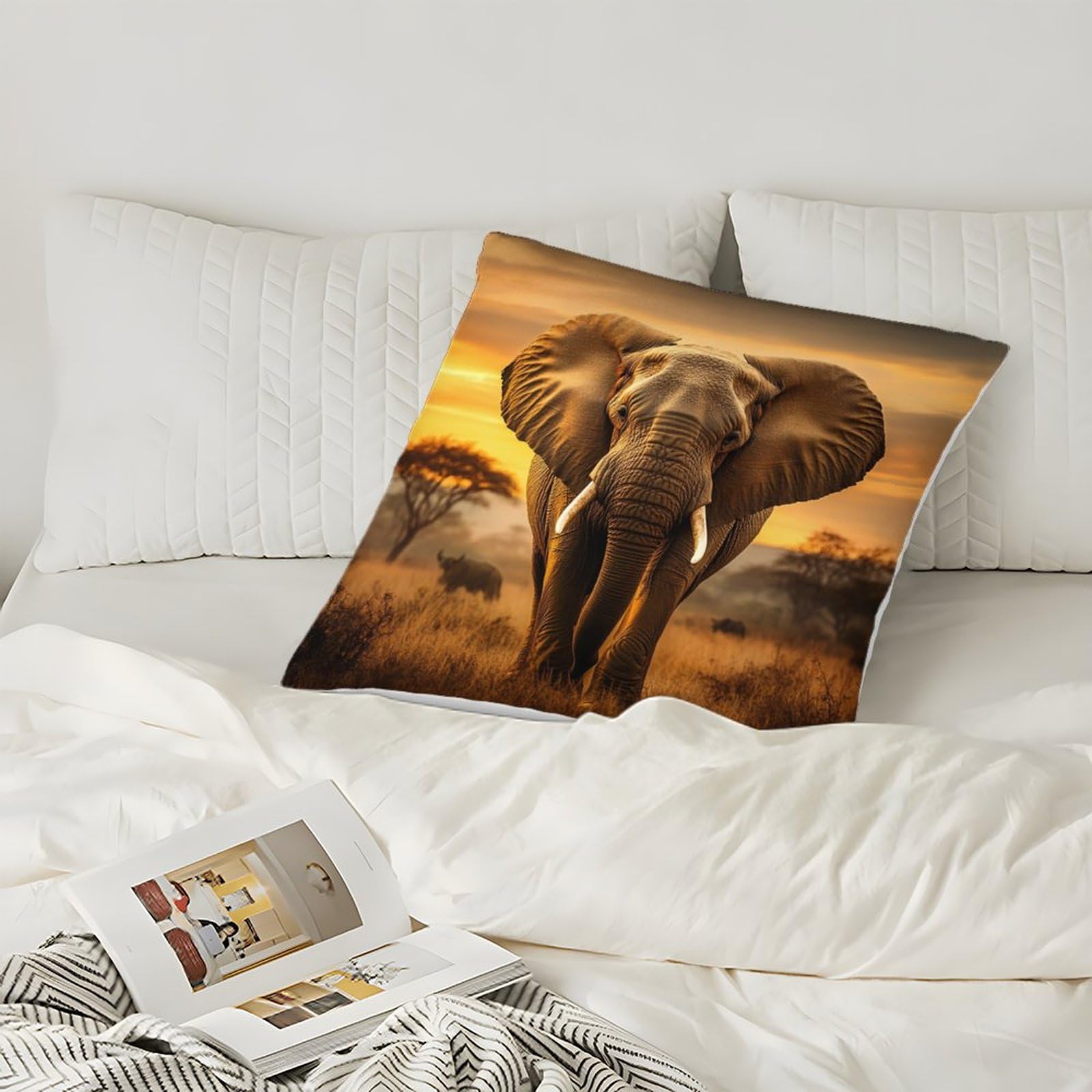 2 Pack African Savannah Luxury Digital Printed Soft 3D Elephant Themed Square Cushion Cover 40x40cm, Style, 40 x 40 cm (Pack of 2) - Image 5