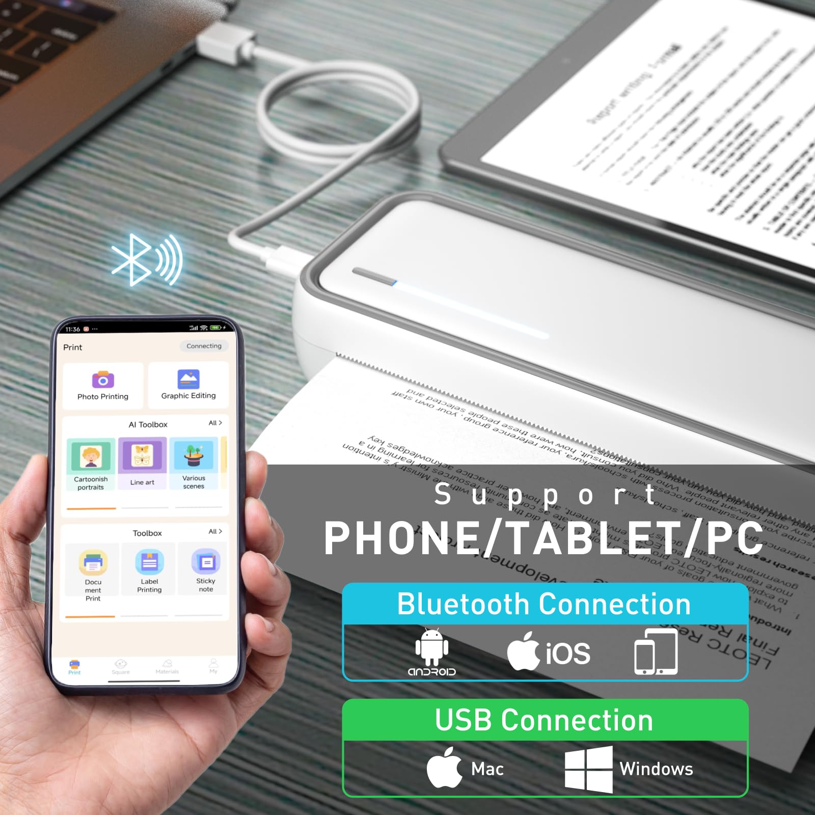 Bisofice X9 impresora térmica móvil A4 portátil para teléfono, ordenador, viajes, oficina en casa