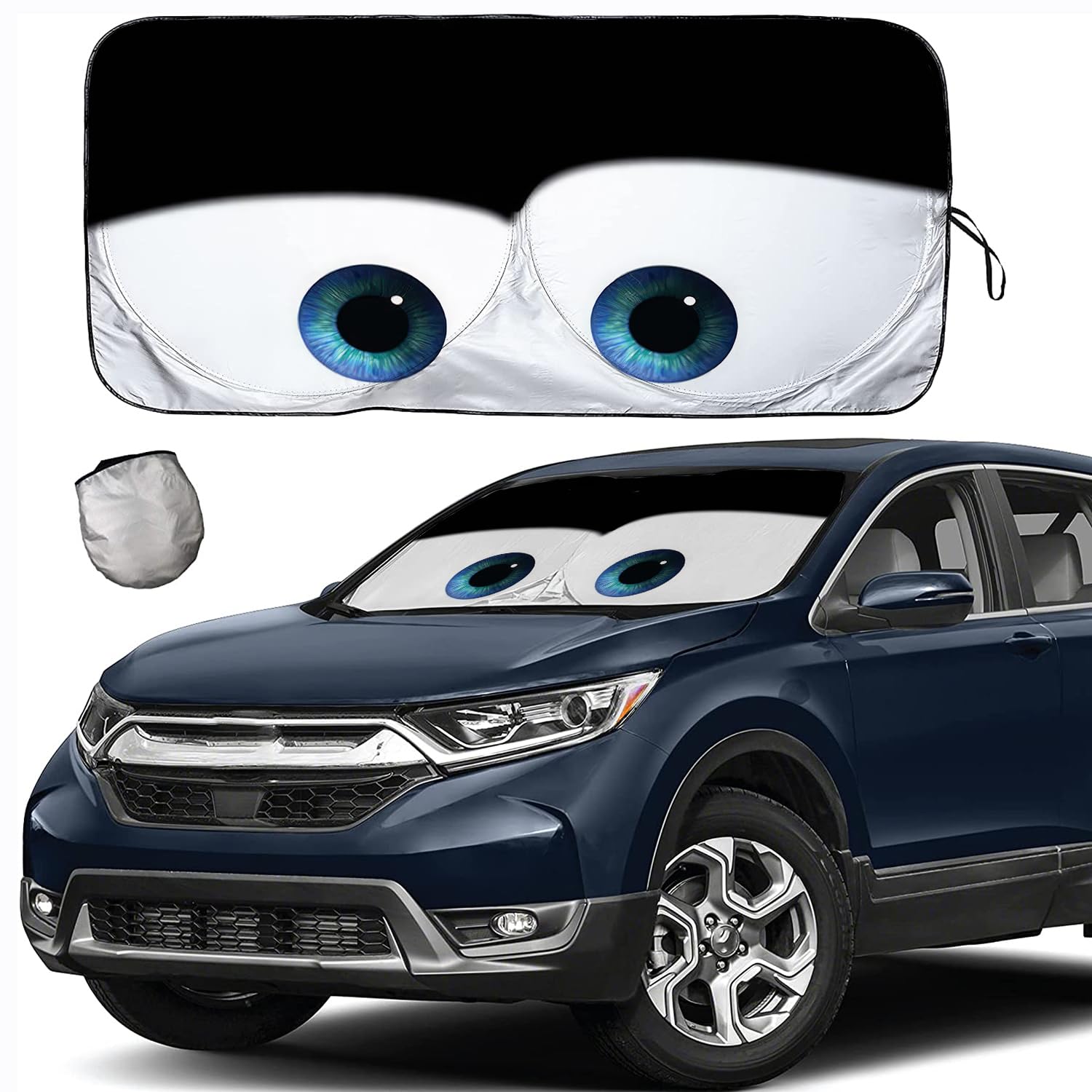 Photo 1 of [2026 Upgrade] TDCQQGQQ Universal Windshield Sunshade, Car Sun Shade for Front Window for Car SUV Truck, UV Protection, Heat Reduction, Eye Design, Foldable Car Window Cover,63 L x 33.5" W
