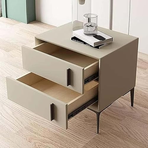 Miniatura 5 de Mesita de noche Mesita de noche de piel sintética con 2 cajones y patas negras de metal de mediados de siglo, moderna mesita de noche para