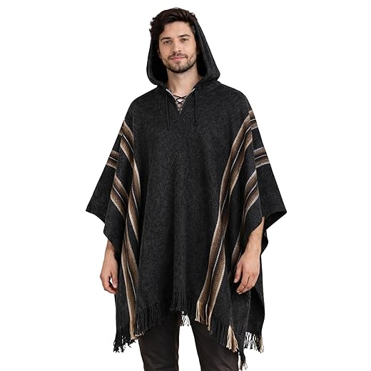 Gamboa Alpaca Poncho - Hooded, Charcoal, OS