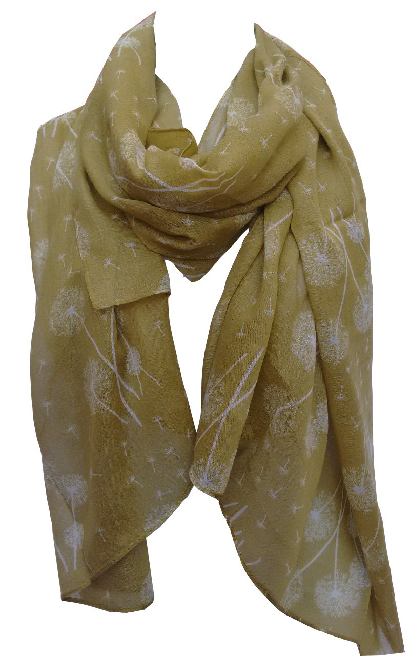 Glamlondon Women's Mustard Yellow Dandelion Scarf Scatter Dandelions Flower Print Fashion Classy Big Wrap (Mustard Yellow)