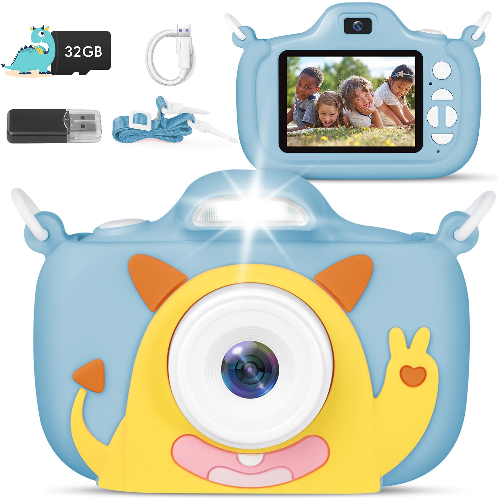 Kids Camera with Flashlight & 2.4in Screen, 1080P Dual Lens Toddler Camera - Christmas Birthday Gift for 3-12 Year Old Girls Boys, Kids Digital Camera