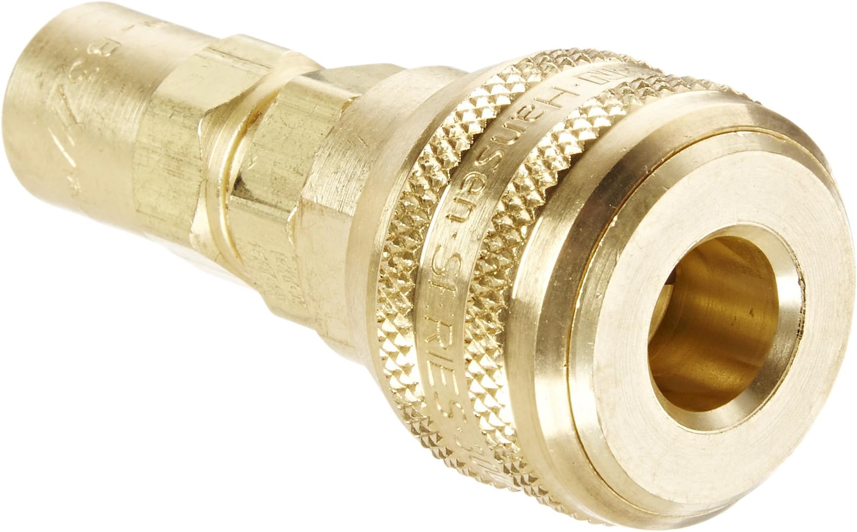 Eaton Hansen 3SB3 Brass ISO-B Interchange Pin Lock Pneumatic Fitting, Socket, 1/4" Hose ID, 1/2" Hose OD, 1/4" Body