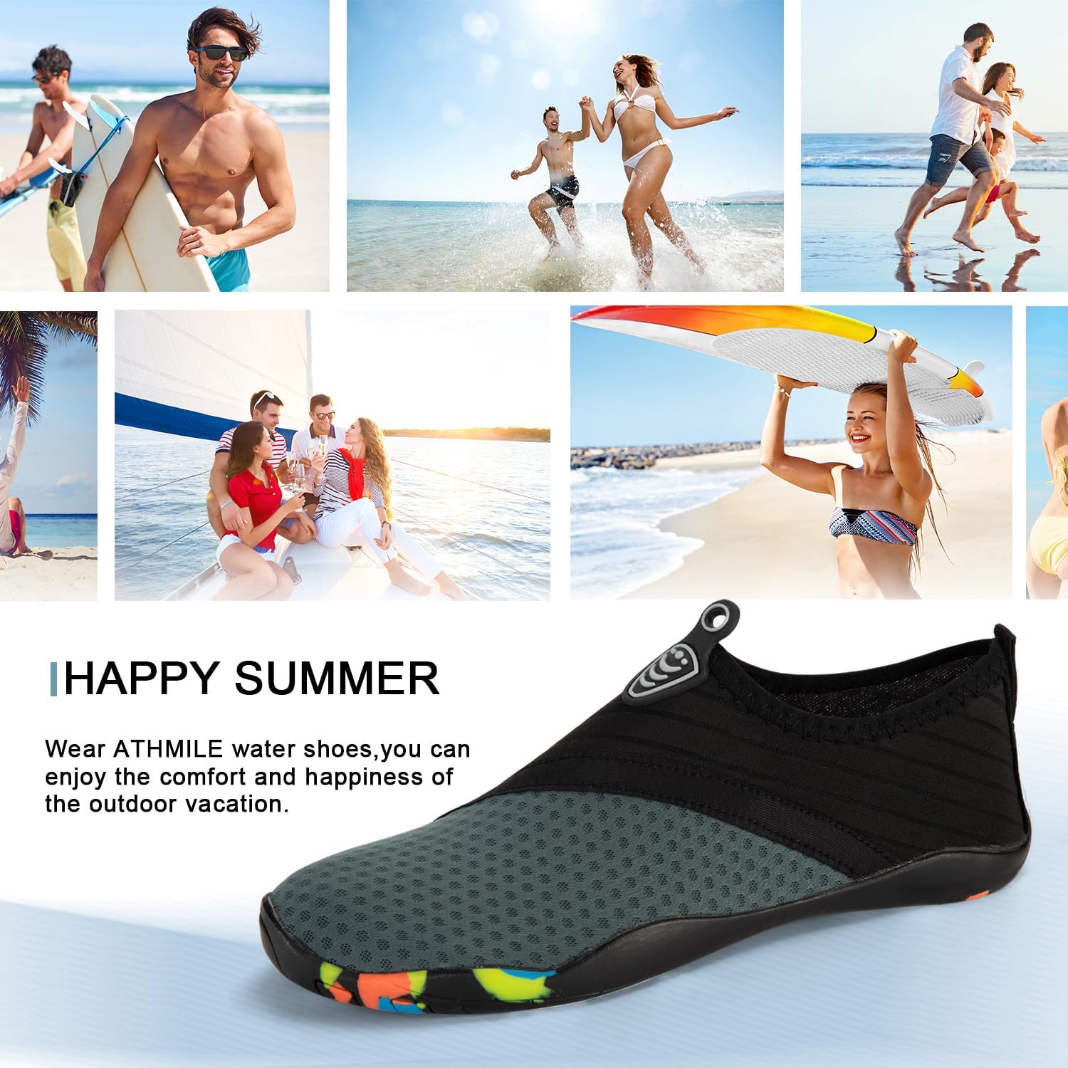 ATHMILE Water Shoes for Women Men River Aqua Shoes Barefoot Sport Quick-Dry Adult Swim Shoes for Beach Lake Pool Hiking Surfing Kayaking Camping Size