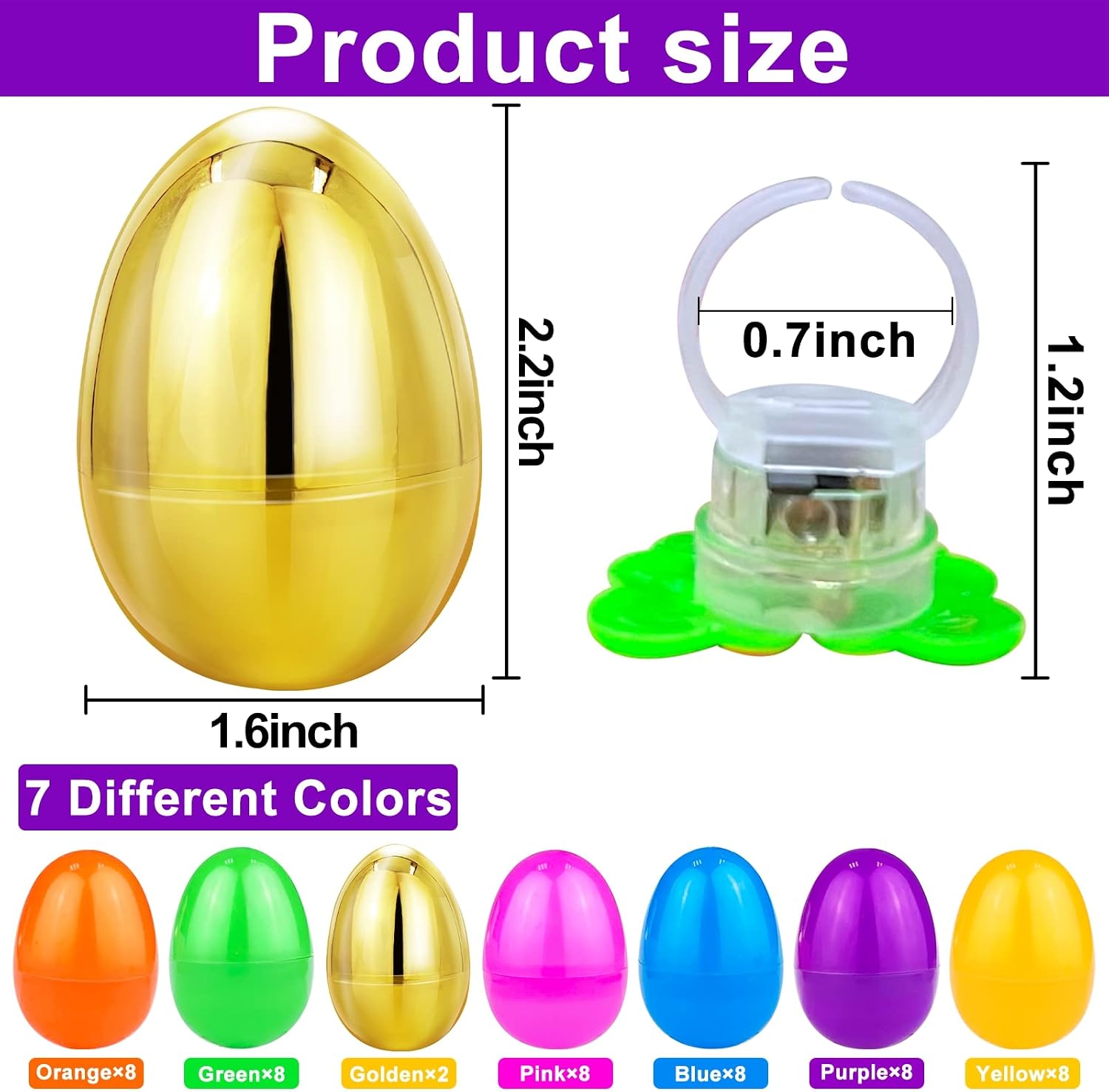 [ 2 Golden Eggs ] 100 Pcs Easter Basket Stuffers Easter Party Favors Game for Kids/Family,50 Glow Stick Easter Eggs Filled with 50 LED Light Up Rings Glow in The Dark Easter Eggs Hunt Classroom Prizes