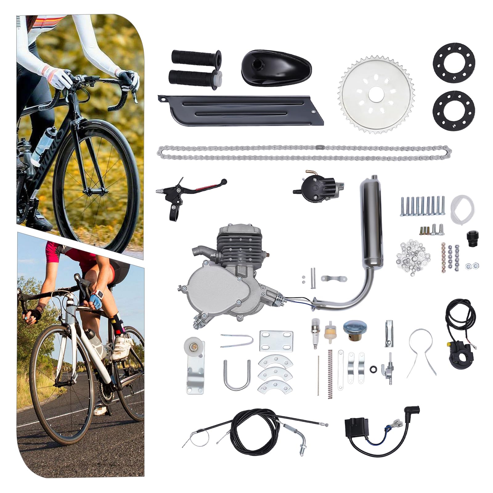 Kit de moteur de vélo 80 CC 2 temps - Moteur à essence - Silencieux - Vitesse maximale 38 km/h - Pour vélos motorisés