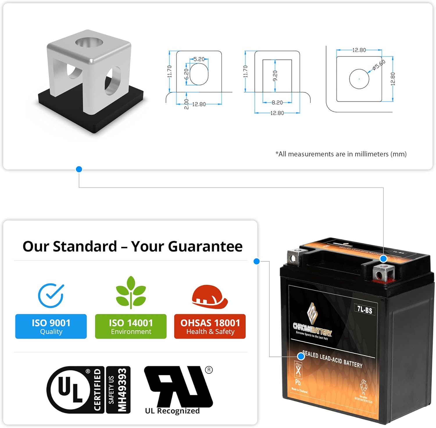 YTX7L-BS High Performance - Maintenance Free - Sealed AGM Rechargeable Motorcycle, ATV, Scooter Battery