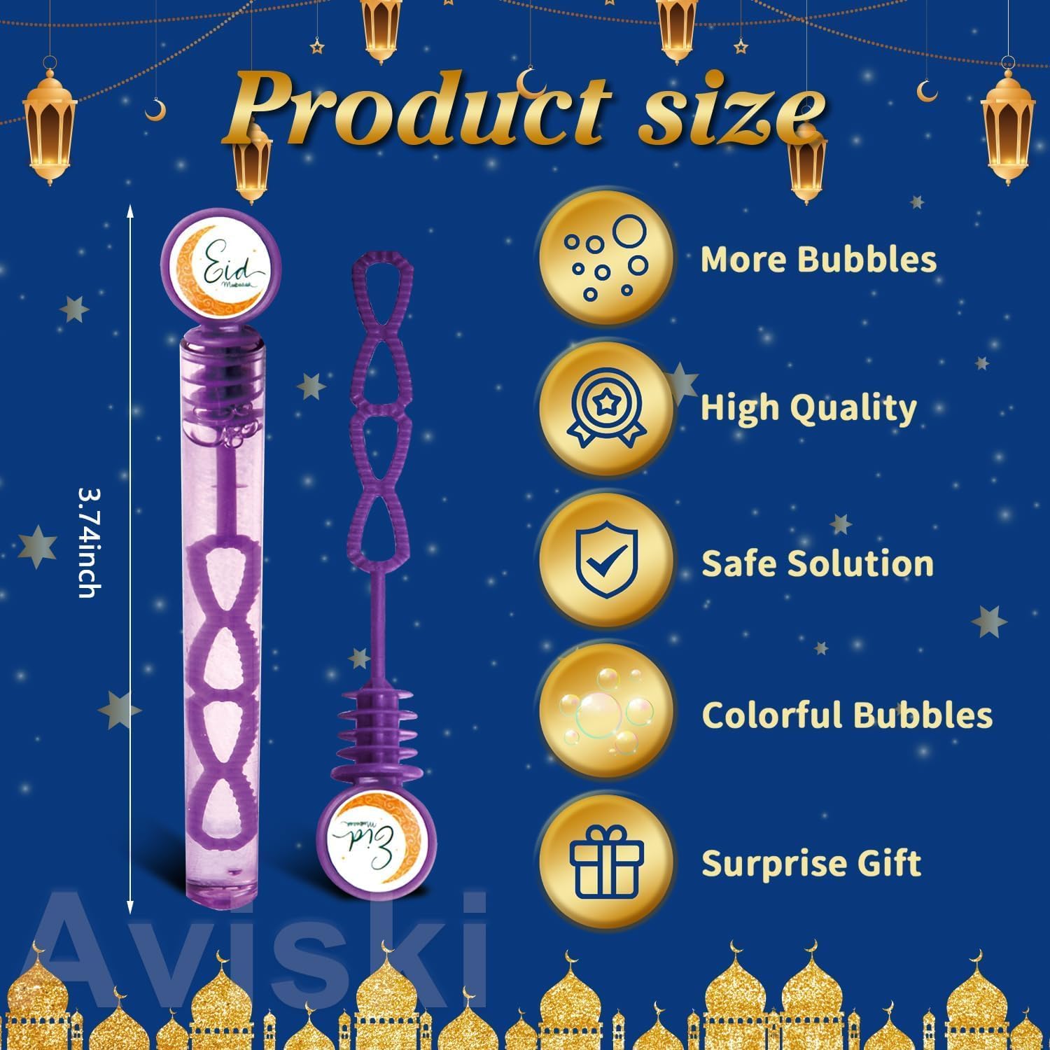 20Pcs Eid/Ramadan Mubarak Bubble Wands, Mini Bubble Wands for Eid Party Favors, Islamic Gift Toys for Girls Boys Kids Toddler Adults, Party Bag Stuffers Goodie Bag Filler, Classroom Prizes - Image 2