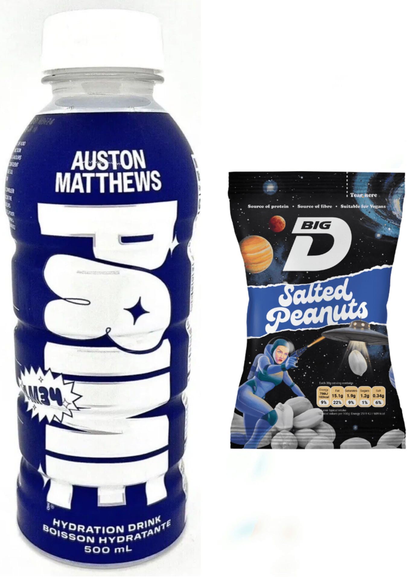 Auston Matthews Prime Hydration Drink 500ml with Popular Big D Salted Nuts