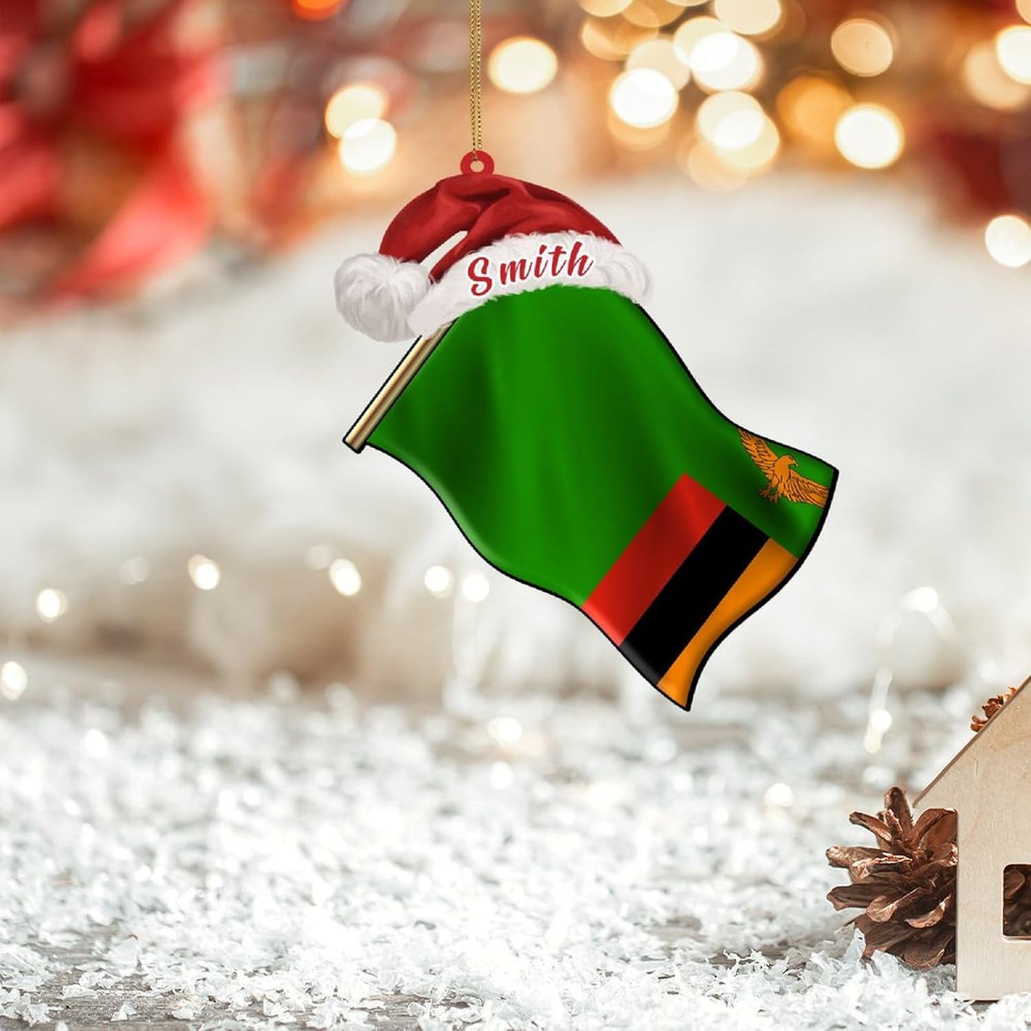 Custom Christmas Ornaments with Zambia Flag Popular Country City Souvenir 2D Flag Flat Shape Souvenir Gift Christmas Ornaments Winter Tree Hanging Decor Birthday Housewarming Gifts image 2