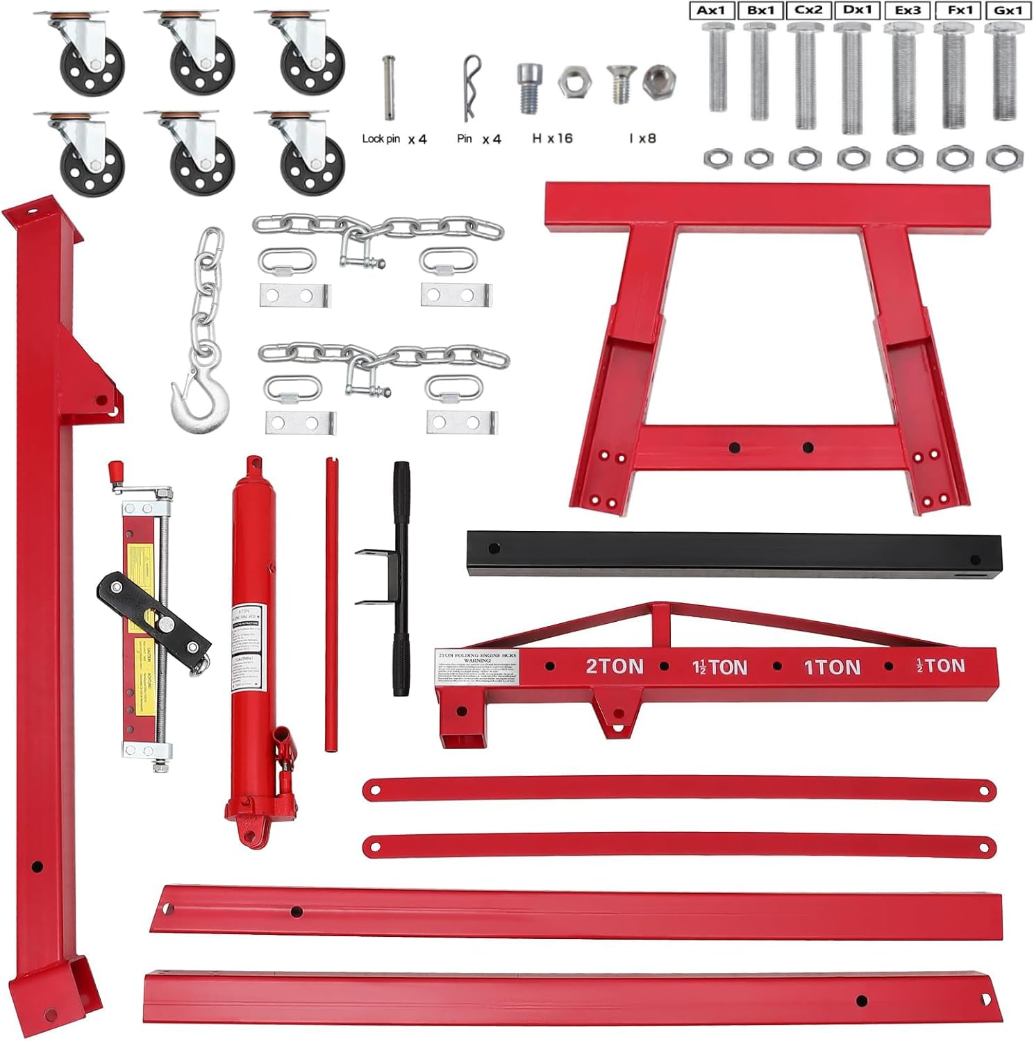 5000 LBS Engine Hoist with Load Leveler, 61" x 37" x 65" Folding Cherry Picker Engine Hoist, Heavy Duty Alloy Steel Hydraulic Engine Hoist with 8 Ton Hydraulic Pump, Engine Lift for Workshops