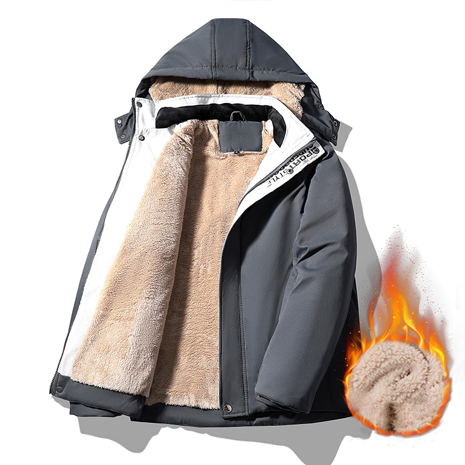 amropi Hombre Abrigo Forro Polar Parka Chaqueta con Capucha Invierno Cálida Cazadora