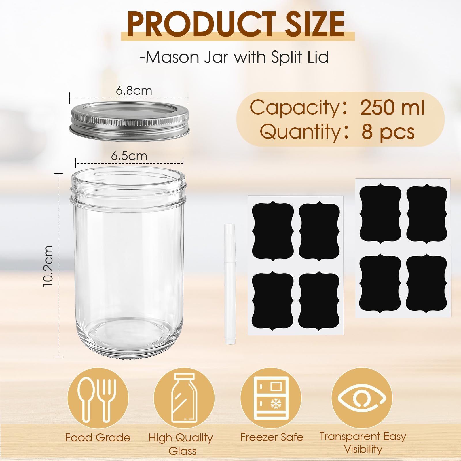 8 Szklane słoiki z pokrywkami 250ml