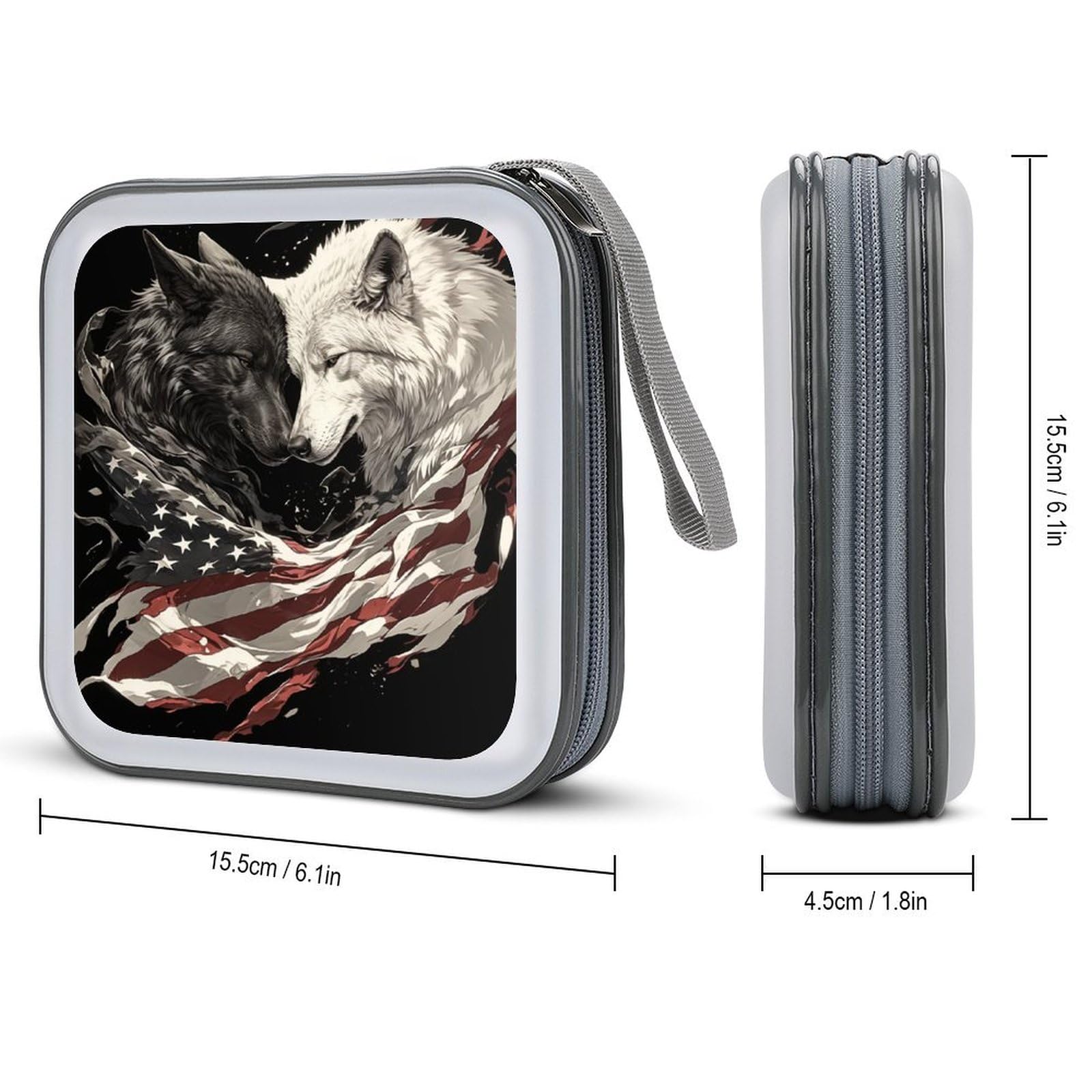 DuduYH Black White Wolves American Flag CD Case DVD Storage Case Portable for Car Home Travel