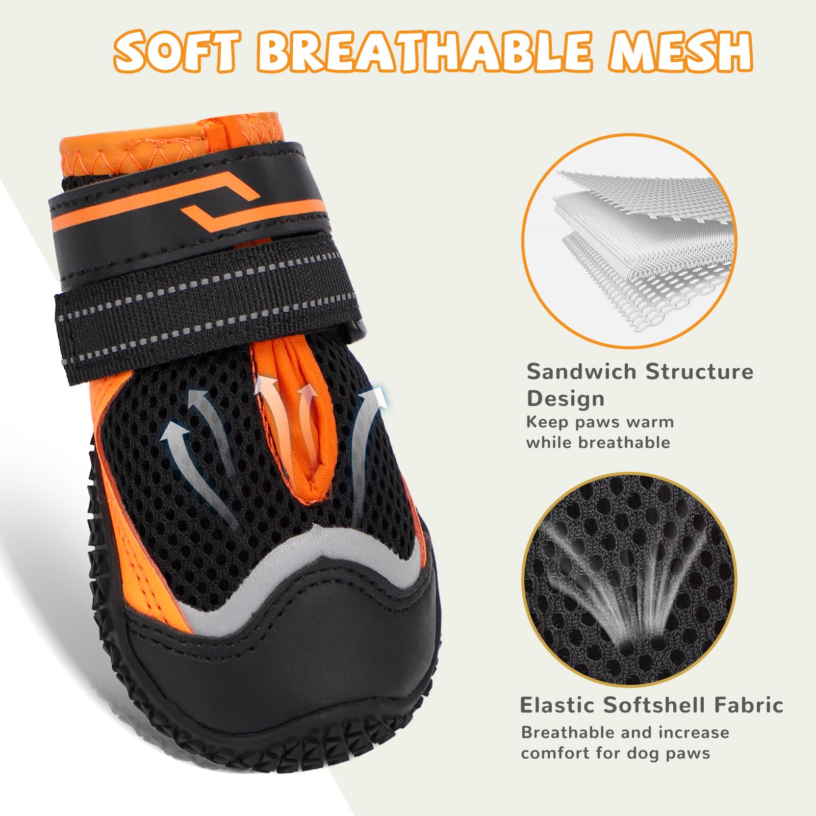 Hundeschuhe für große, kleine, mittelgroße Hunde, Hundeschuhe und Pfotenschutz gegen Lecken, Hundestiefel mit reflektierendem für heiße Pflastersteine, Hartholzböden, Winterschnee, Wandern (Schwarz