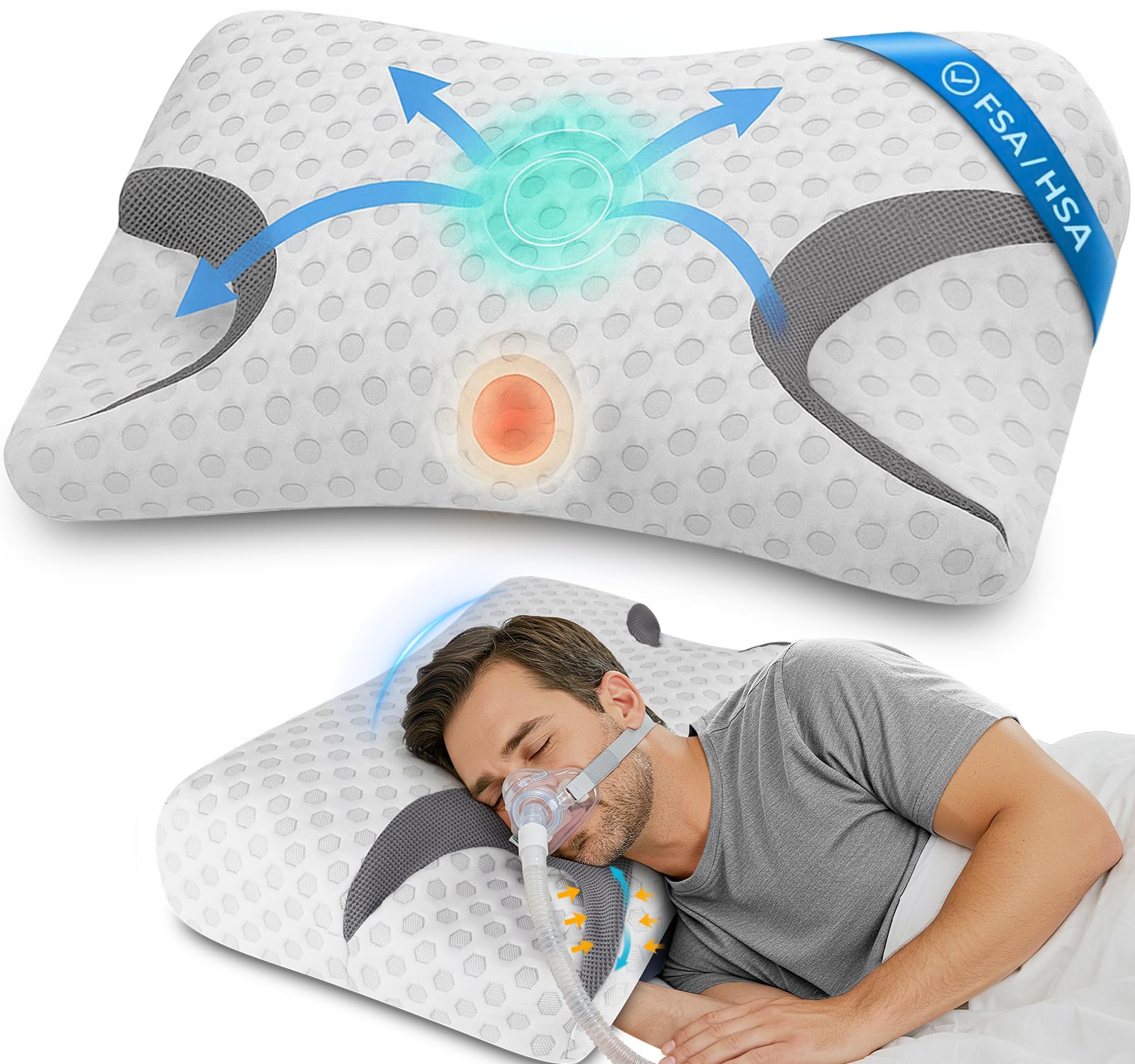 Memory Foam Pillow for CPAP Side Sleeper, IKSTAR 2.0 CPAP Pillow for Neck Support Relief Neck Pain Suit for All CPAP Masks User, Nasal Pillows for Side Back Sleepers - Reduce Air Leaks & Mask Pressure-image-29