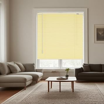 Aluminum Mini Blinds 30 40 55 60 70 85 90 105 110 125 130 145 150 160 170, 100% Privacy Blinds for Indoor Windows, Light Filtering 25mm Horizontal Blind and ShadesYellow