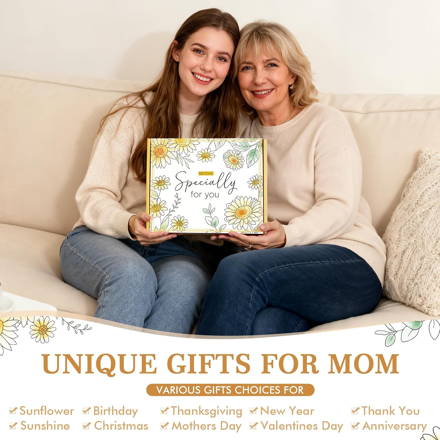 Unique Birthday Gifts for Mom from Daughter Son, Best Mom Easter Gifts Ideas for Women Mother-in-Law Mother's Day Gift Baskets for Mother, Sunflower New Mama Gift for Her Wife Women from Husband