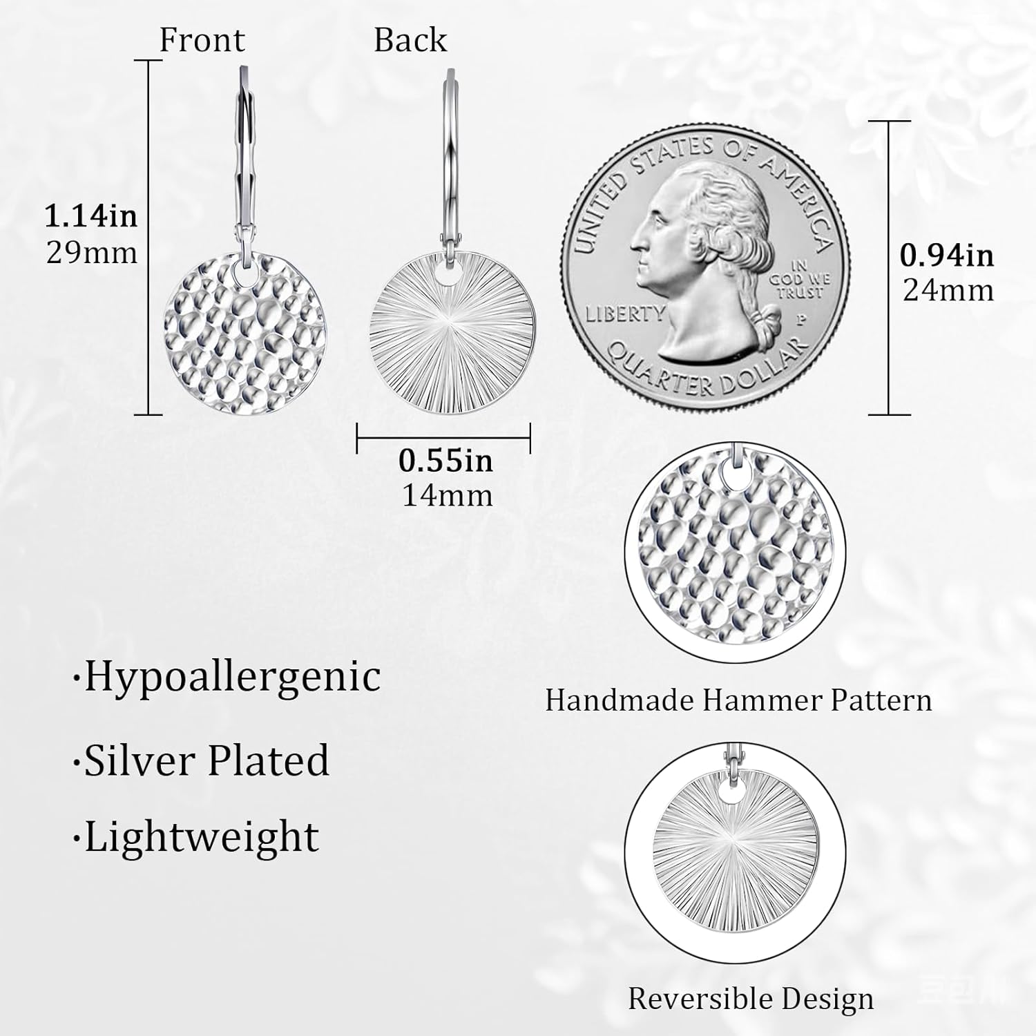 Hypoallergenic Disc Dangle Earrings for Women, Geometric Circle Coin Hammered Drop Jewelry, Lightweight Boho Style Design, Round Leverback Earrings for Gifts, Office, Sensitive Ears - Image 4