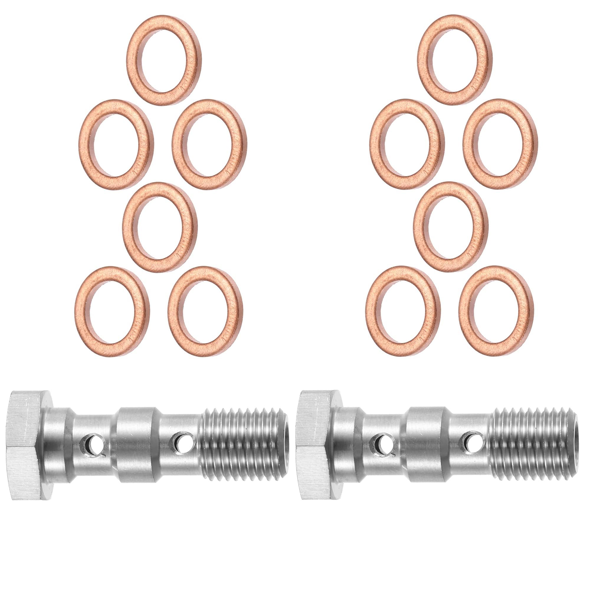 Unifizz Bullone per banjo con filettatura in acciaio inox per auto, 2 pezzi, con rondelle in rame, lunghezza 31 mm, AN3 3/8-24
