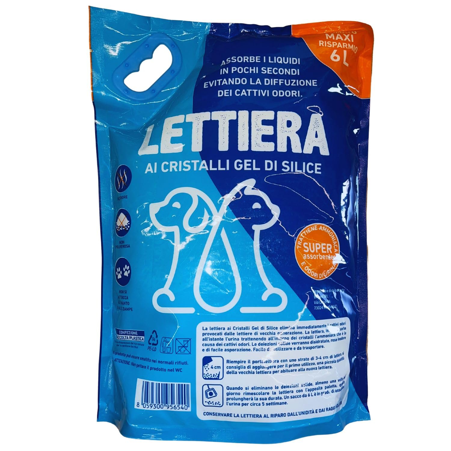 Lettiera Per Gatti In Silicio Gel Diamantato, Confezione Risparmio Maxi Formato 6L x 6 Pack, Lettiera Gatto, Lettiera Per Cani, Lettiera Silicio, Antiodore Di Lunga Durata (36 Litri)