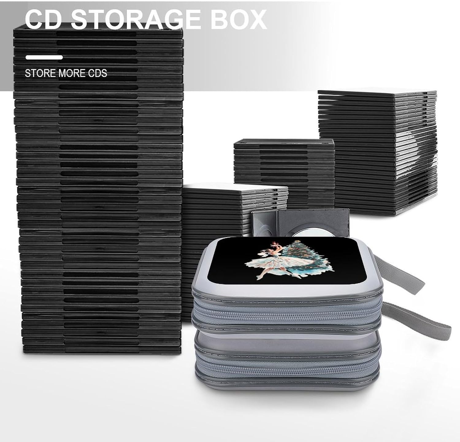 Watercolor Nutcracker Ballet Christmas Tree CD Case Portable DVD Storage Box CD Wallet Holder Binder Organizer for Car Home