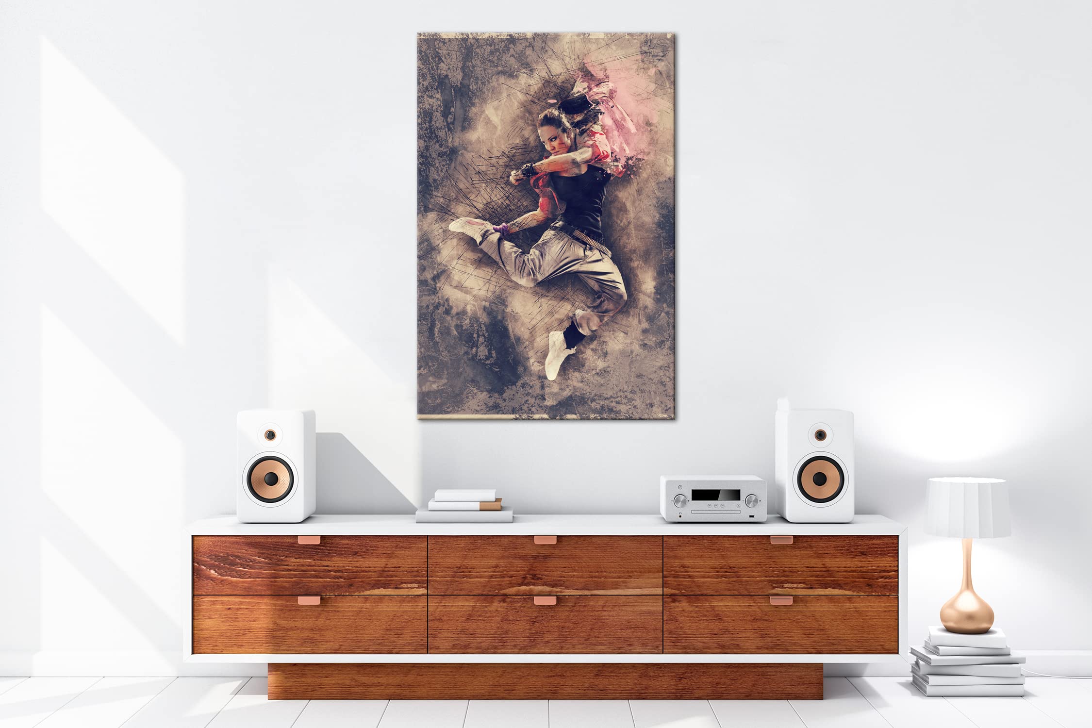 Ilustración de Mujer como Imagen de Lienzo, diseño Enmarcado en Marco de Madera auténtica, impresión Digital Marco, no es un póster o Cartel, 80x60