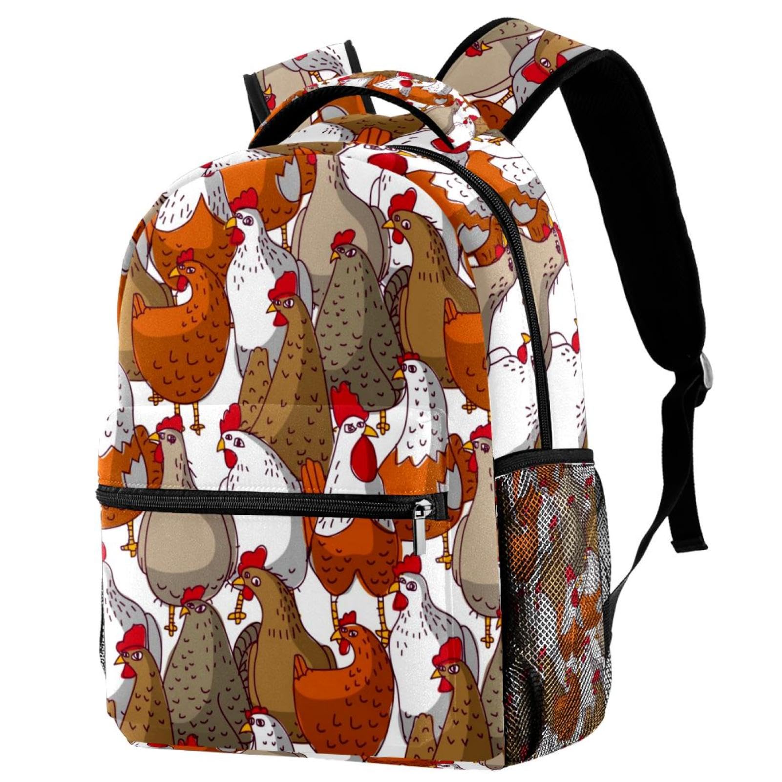 Sac à dos d'école au motif poules multicolore original