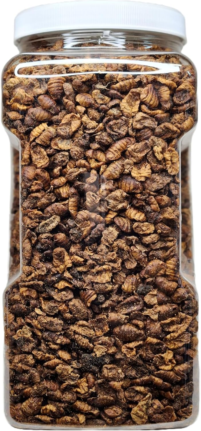 Aquatic Foods Inc. Silkworm Pupae, Freeze Dried for Koi, Pond Fish, Turtles, Large Fish. Silkworm is Rich in Natural Lipids & Proteins and a Natural Color Enhancing Treat..2-lb 8oz Lg Jar