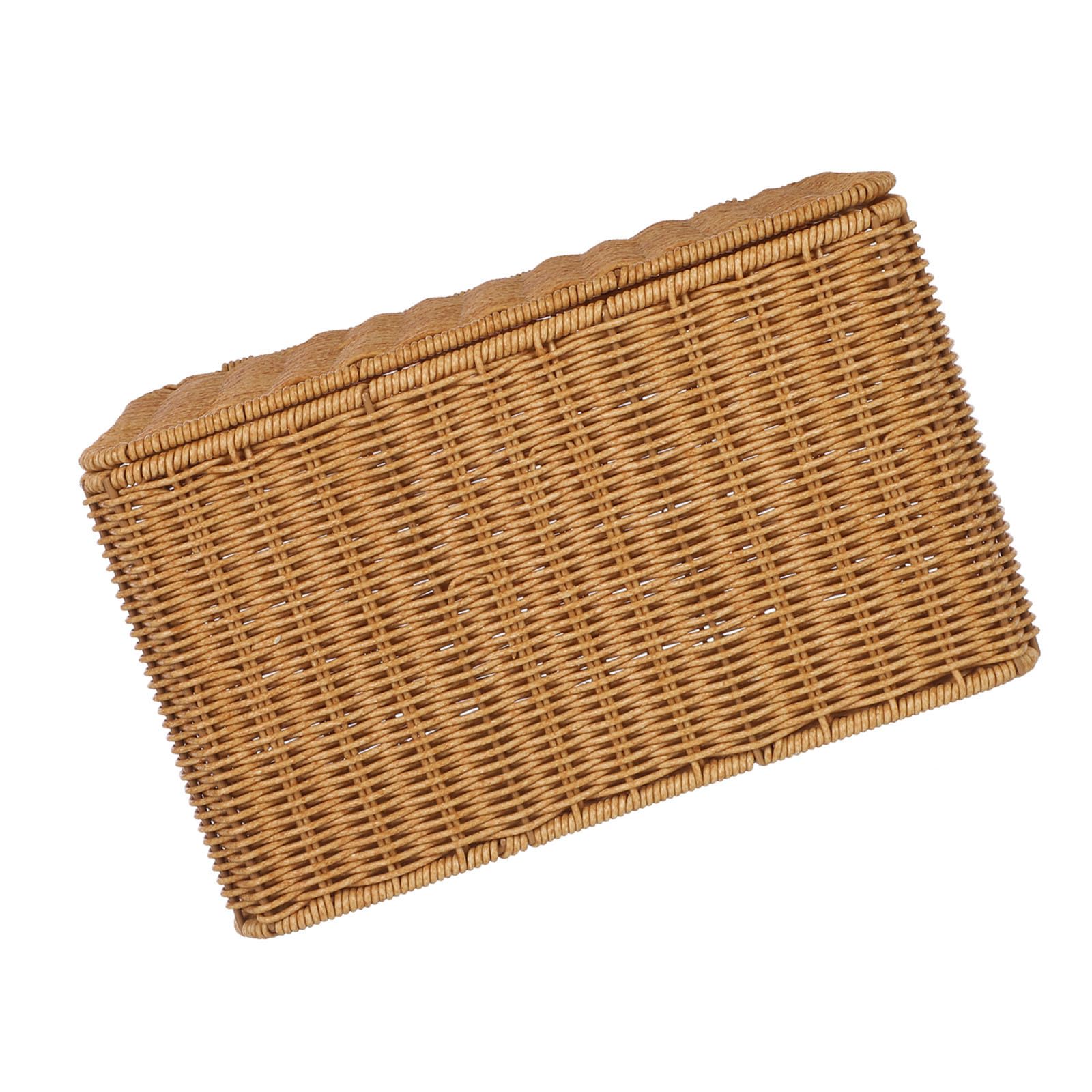 POPETPOP Cesta de Almacenamiento de Ratán Sintético, Cesta de Almacenamiento Rectangular con Tapa, Grande, Khaki, Ligera y Portátil para Juguetes, Maquillaje y Baño Hogar y Dormitorio