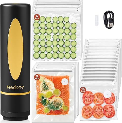 Sellador al vacío, máquina selladora al vacío para guardar alimentos, selladores al vacío de mano compactos con 30 bolsas reutilizables de sellado