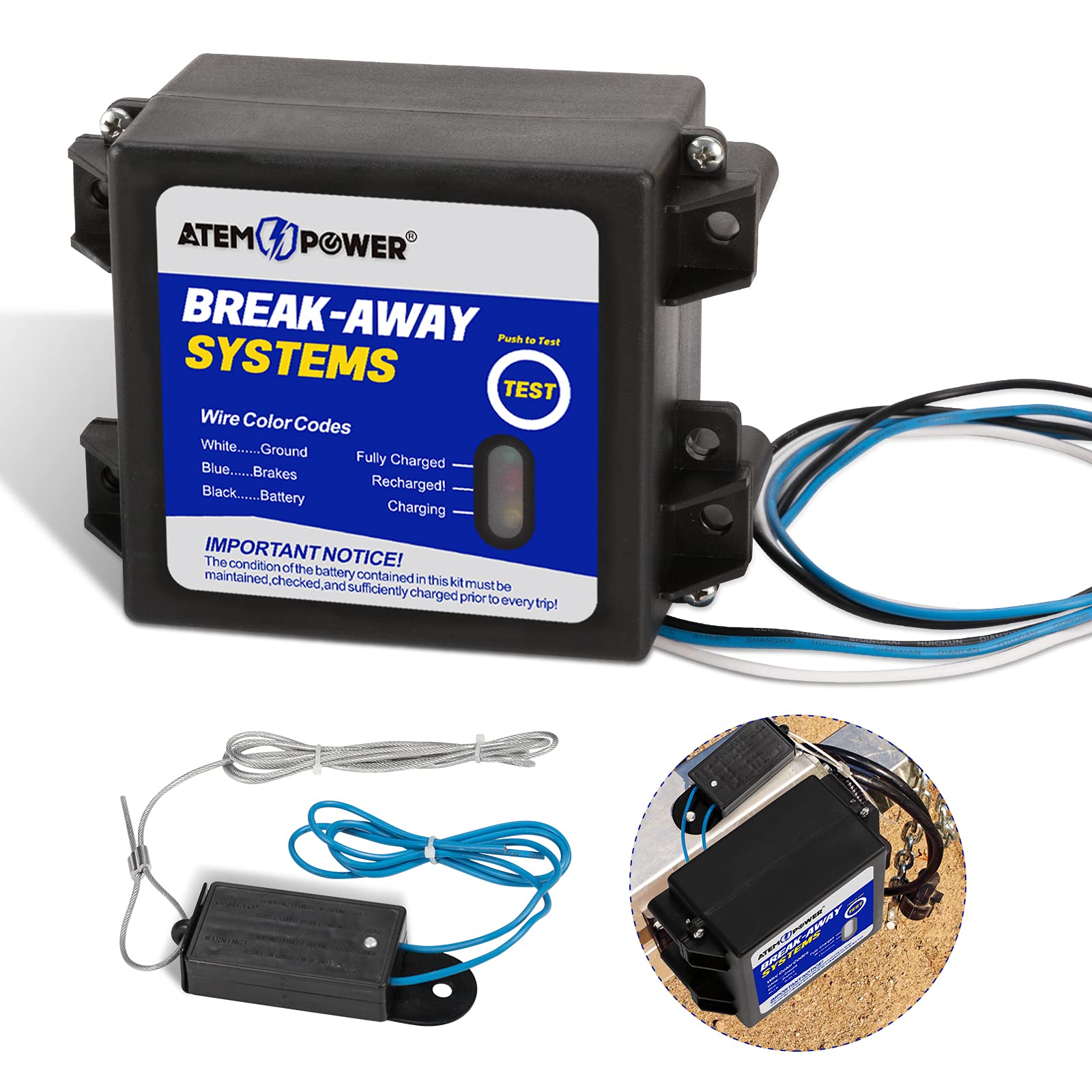 Buy FIERYRED Trailer Brakes Breakaway Kit Engager LED Test Break Away