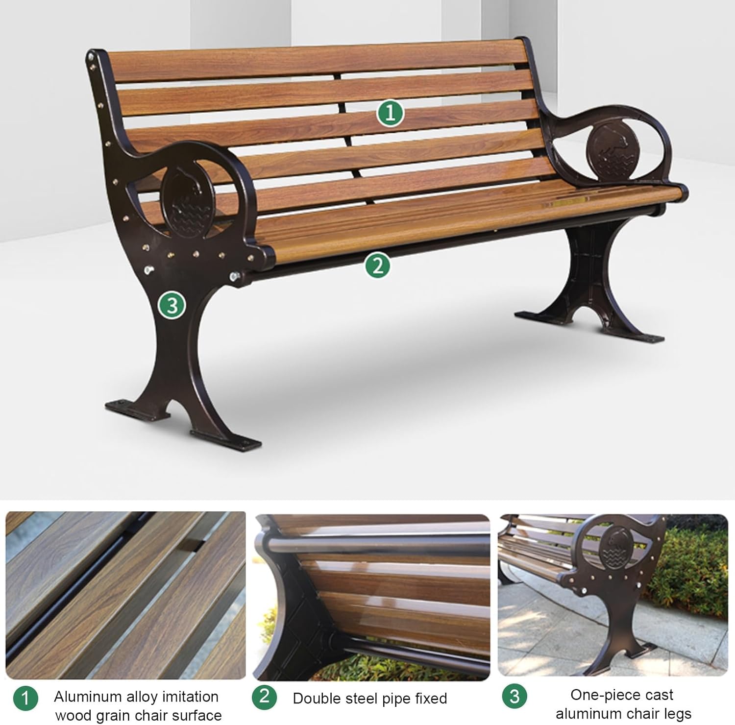 Garden Bench Outdoor, Patio Metal Bench Seat, Park Bench with Slatted Seat, Hold Up to 300kg/661 Lbs, for Conservatory, Garden, Poolside, Deck (Size : 120cm/47.2in)