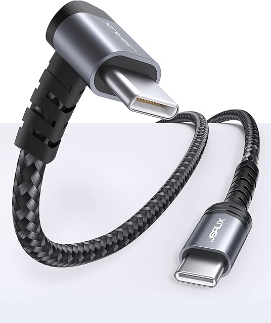 JSAUX 90 Degree USB C to USB C Cable 10FT, 60W Right Angle USB C to C Type C PD Fast Charge Cord Specially Designed for Games, Compatible with Steam Deck, Switch, Samsung Galaxy, Pixel, MacBook, iPad