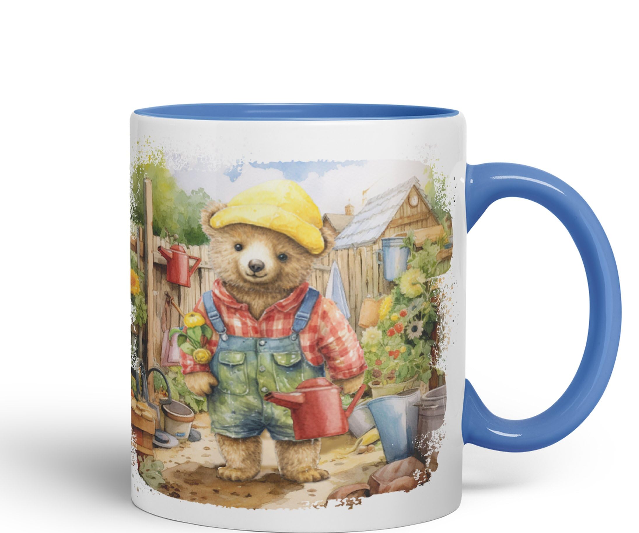 Vixar Teddy Bear Gardener Men Garden Ceramic Mug Coloured Mug Cup Gift Birthday Work Office Tea Coffee (C Blue)