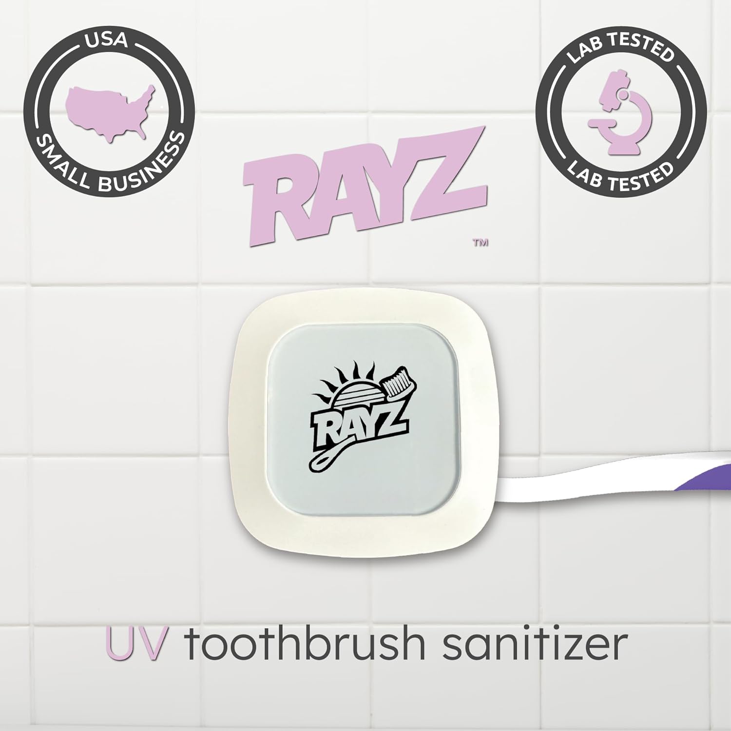Rayz UV-C Toothbrush Sanitizer | Portable & Rechargeable | 99.9% Sanitization in 3 Minutes | Wall Mountable, Travel-Friendly & TSA-Approved (Pearl) - Image 6