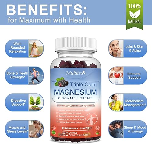 Miniatura 4 de Suplemento de glicinato de magnesio con vitamina natural y súper alimento para la salud ósea, nervios, músculos, estrés y calma, vegano, sin gluten,