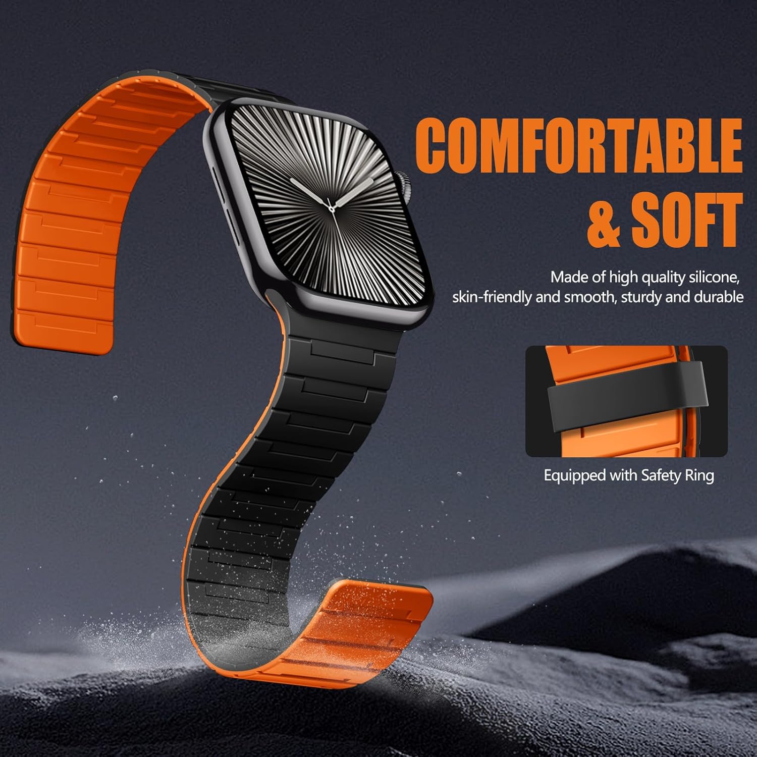 SNBLK Magnetic Watchband Compatible with Apple Watch for Men 44mm 45mm 46mm 49mm 42mm 41mm 40mm 38mm Women, Silicone Sport Strong Magnet Strap for iWatch Series 11 Ultra 3 Ultra 2 Se 10 9 8 7 6 5 4 1 - Image 3