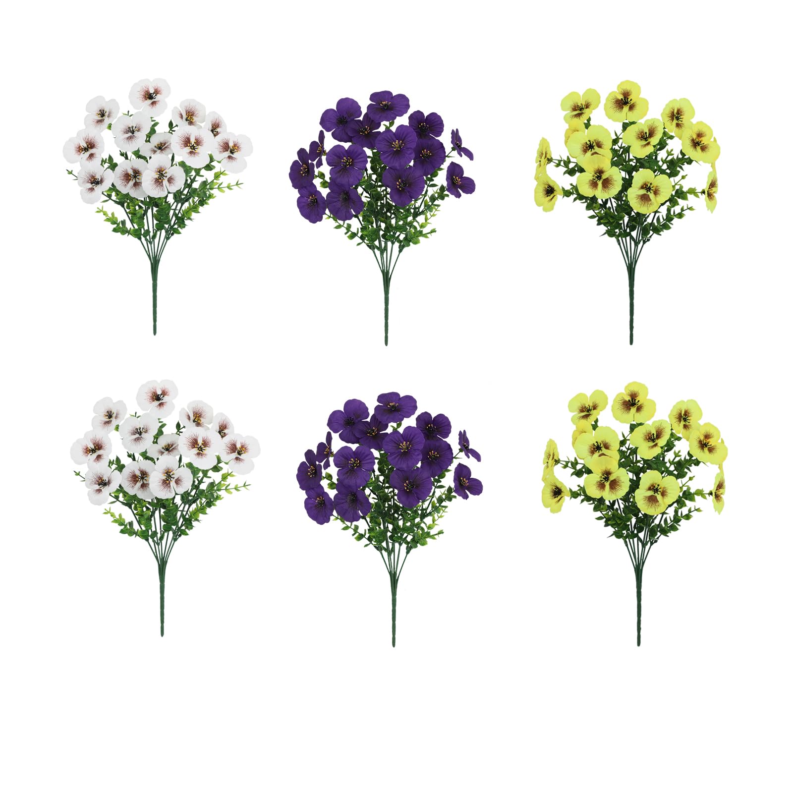 Kaeltsyn 6 Stems Bright Artificial Pansies Eucalyptuses Mix Bouquets Pansies Blossomy Arrangement for Living Room Decors Silk Flower