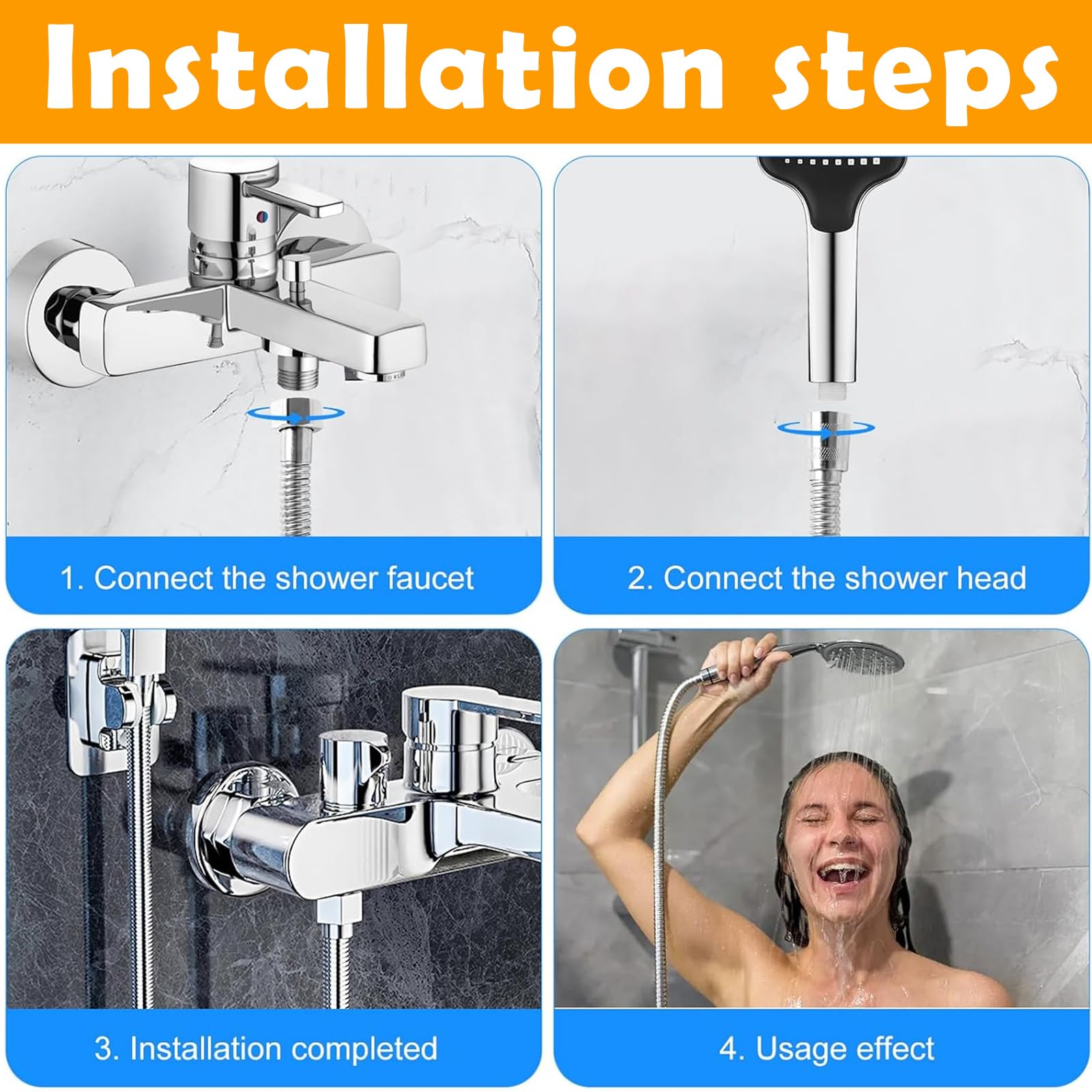 Tuyau de Douche de 1.5 mètres – Douchette pour Camping Car, Tuyau de Douche Flexible et Universel, Adaptateur de Douche Inclus