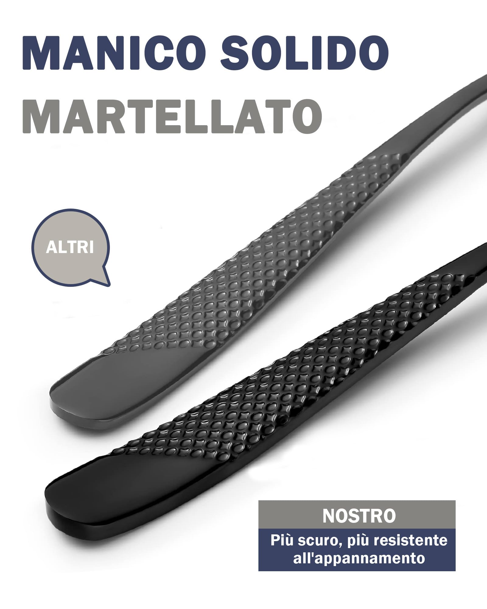 Set di Posate 24 Pezzi Moderne nero martellato con Coltello seghettato 2 in 1 Ultra affilato, Servizio Posate Acciaio Inox, Set forchette cucchiai coltelli 6 Persone noir martelé
