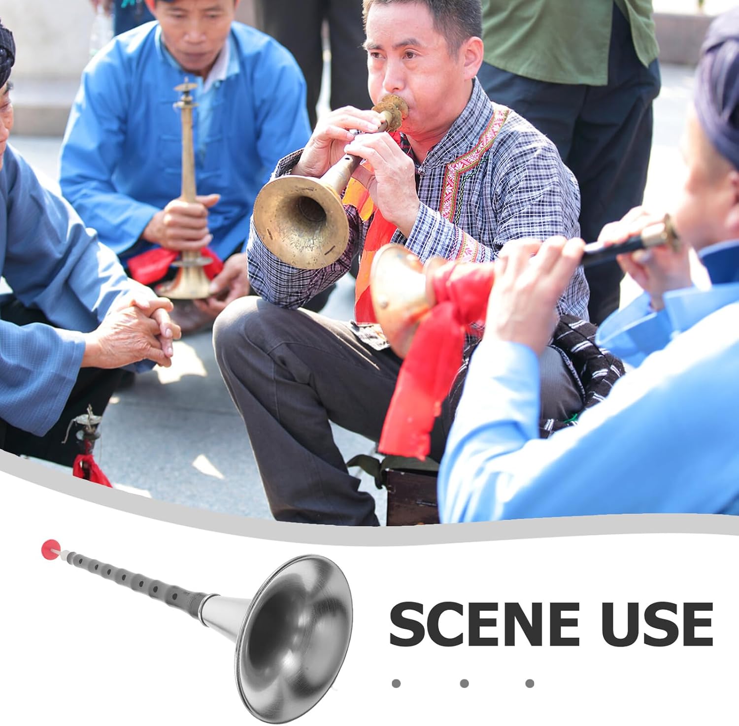 B Key Traditional Chinese Suona Wind Instrument for Beginners, Black Resin and Abs Suona with Silver-plated Bowl, Corrosion-resistant Folk Woodwind Suitable for Music Practice