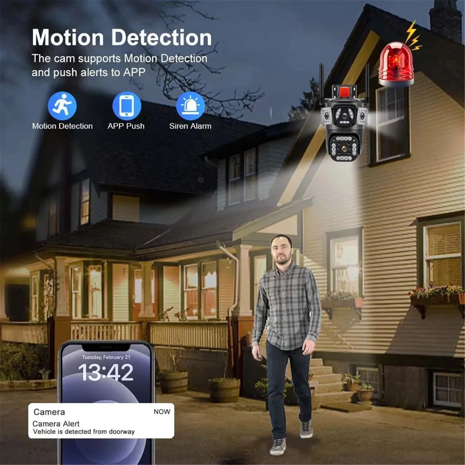 6MP Three Lens PTZ IP Camera With Three Screen Auto Tracking Ai Human Detection Wireless Security CCTV Surveillance Cameras(6MP Camera Add 128G)