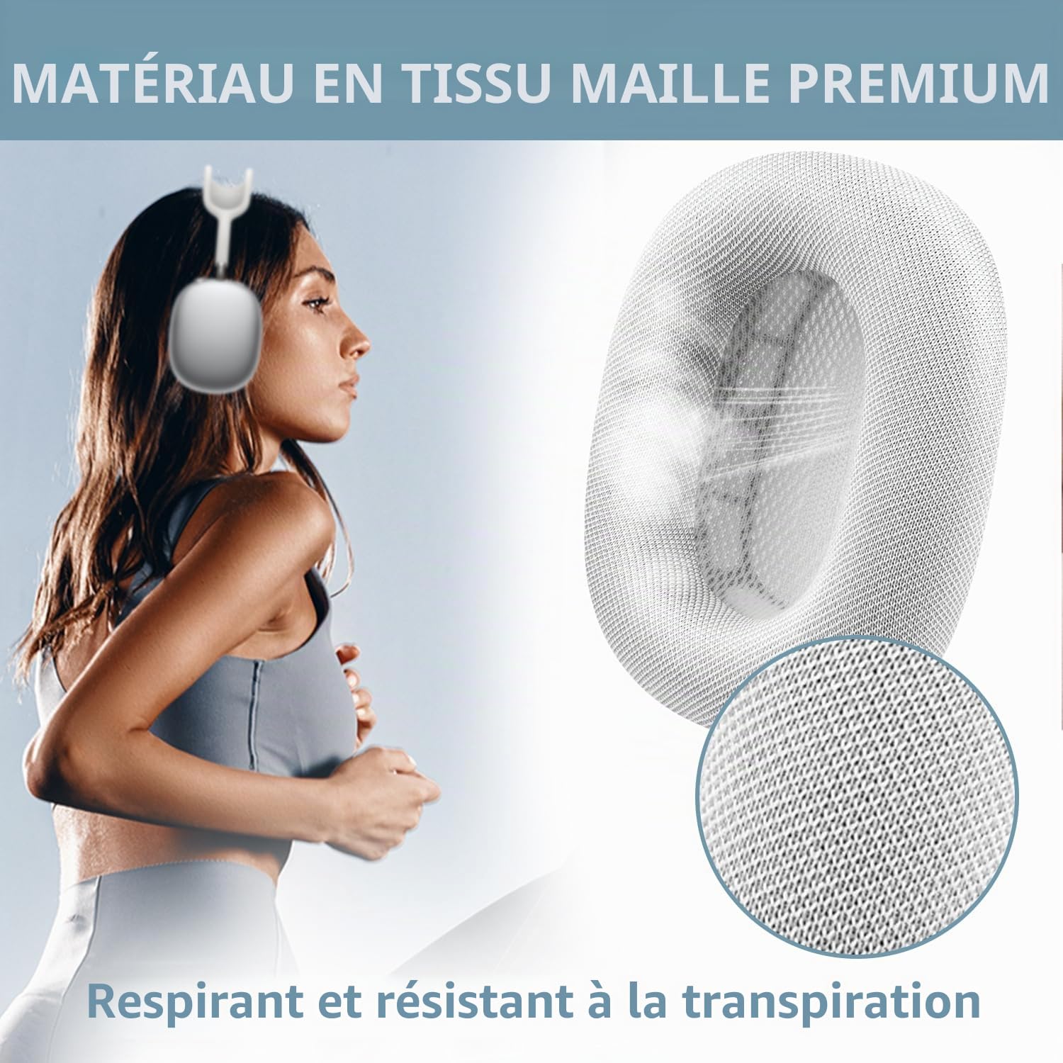 SOPROM Remplacement des Coussinets d’Oreilles pour écouteurs AirPods Max, Coussinets en Tissu maillé Durable, Mousse Plus Douce - Gris Clair