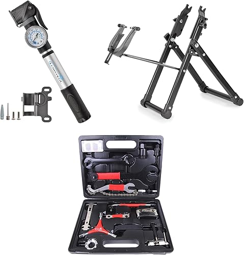 Lumintrail Mini bomba portátil para bicicleta, soporte para ruedas de bicicleta y kit de herramientas de reparación de bicicleta de montaña,