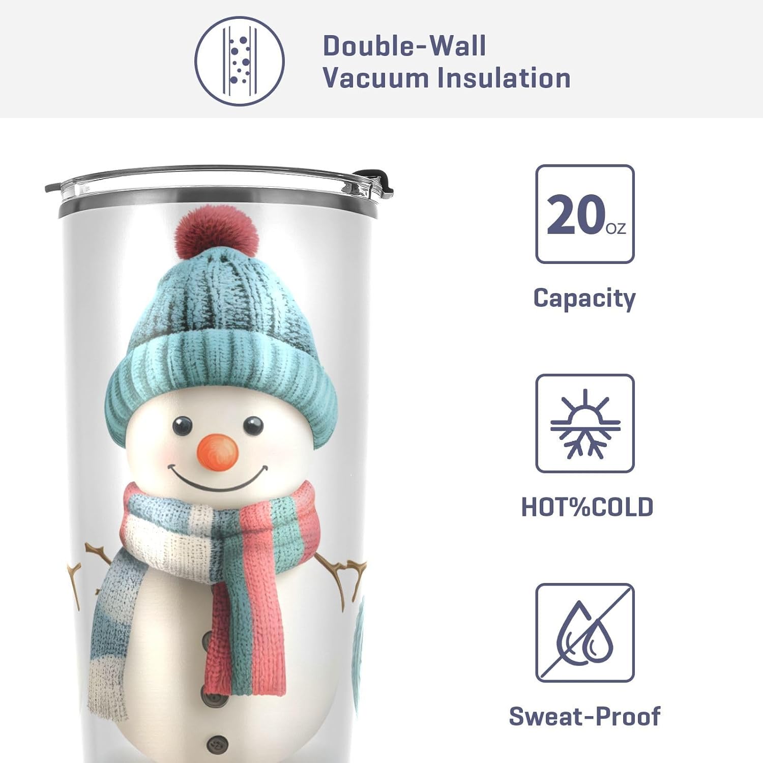 YETTASBIN Christmas Snowman Tumbler with Straw Lid, 20oz Stainless Steel Tumbler Cup Double Wall Vacuum Insulated Travel Coffee Mug for Hot and Cold Drinks - Image 4