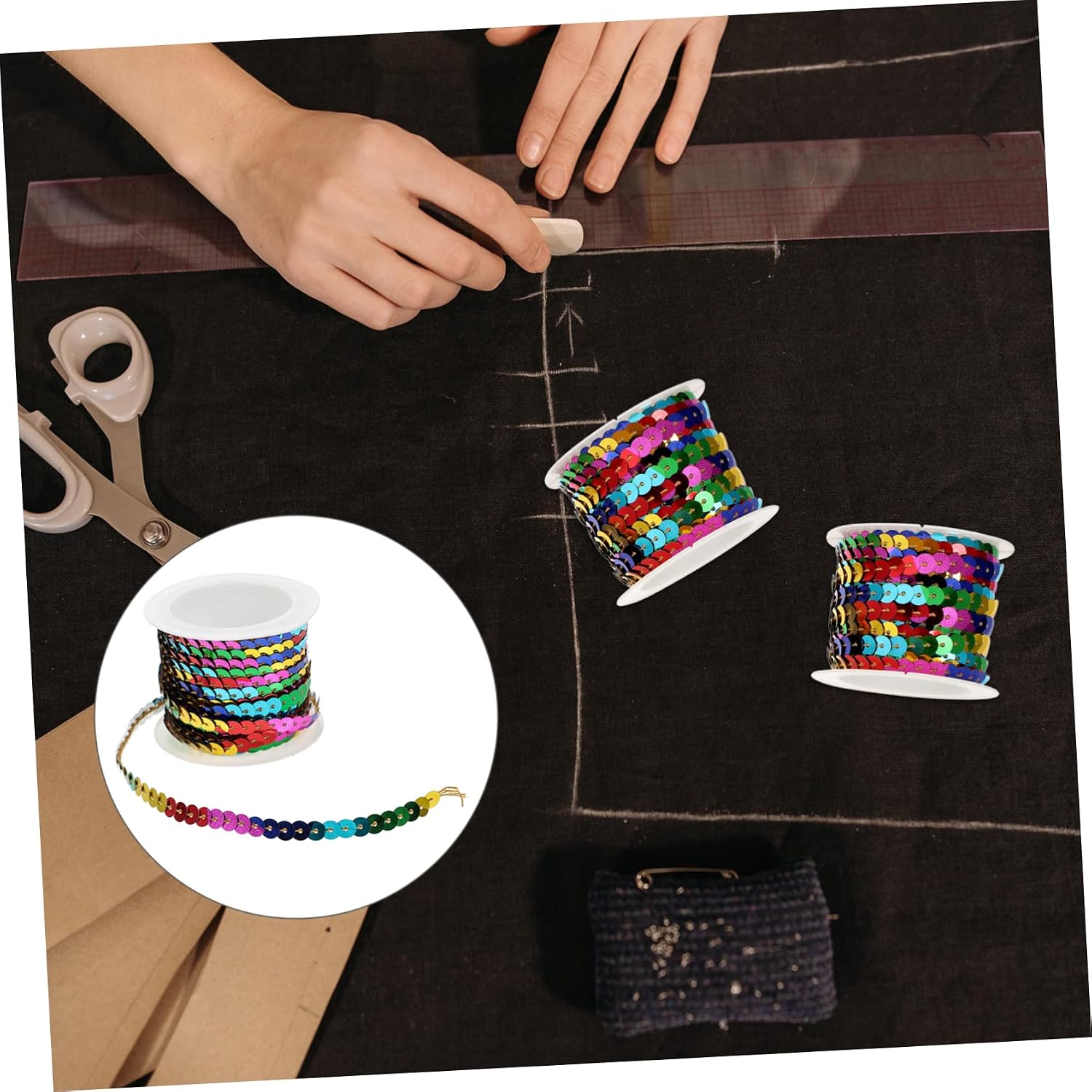 5rolls Colorful Sequin String Trim for Dress DIY Paillette Webbing for Craft Embellishment Tear-Resistant and Lightweight Decoration for Clothing and Accessories