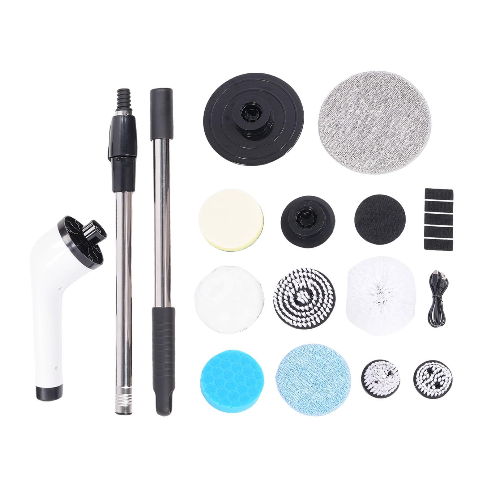 Estropajo eléctrico para baño, IPX7, resistente al agua, con 9 cabezales intercambiables, mango telescópico para suelos, muebles, cocina, coches e interiores