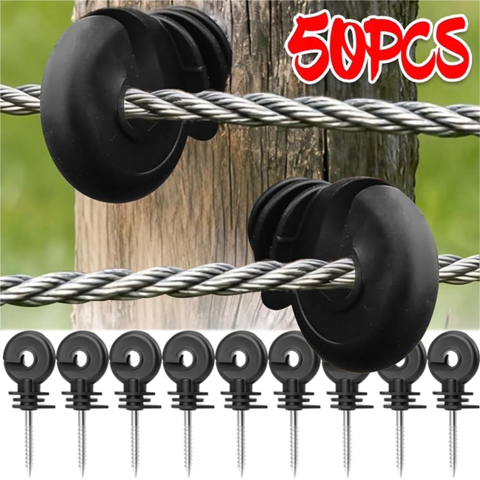 Anillo Aislador Aisladores Aisladores de cercas eléctricas for granja, clavos aislamiento autorroscantes for postes madera, conexiones cables for ganado, 50/5 Uds(50PCS)